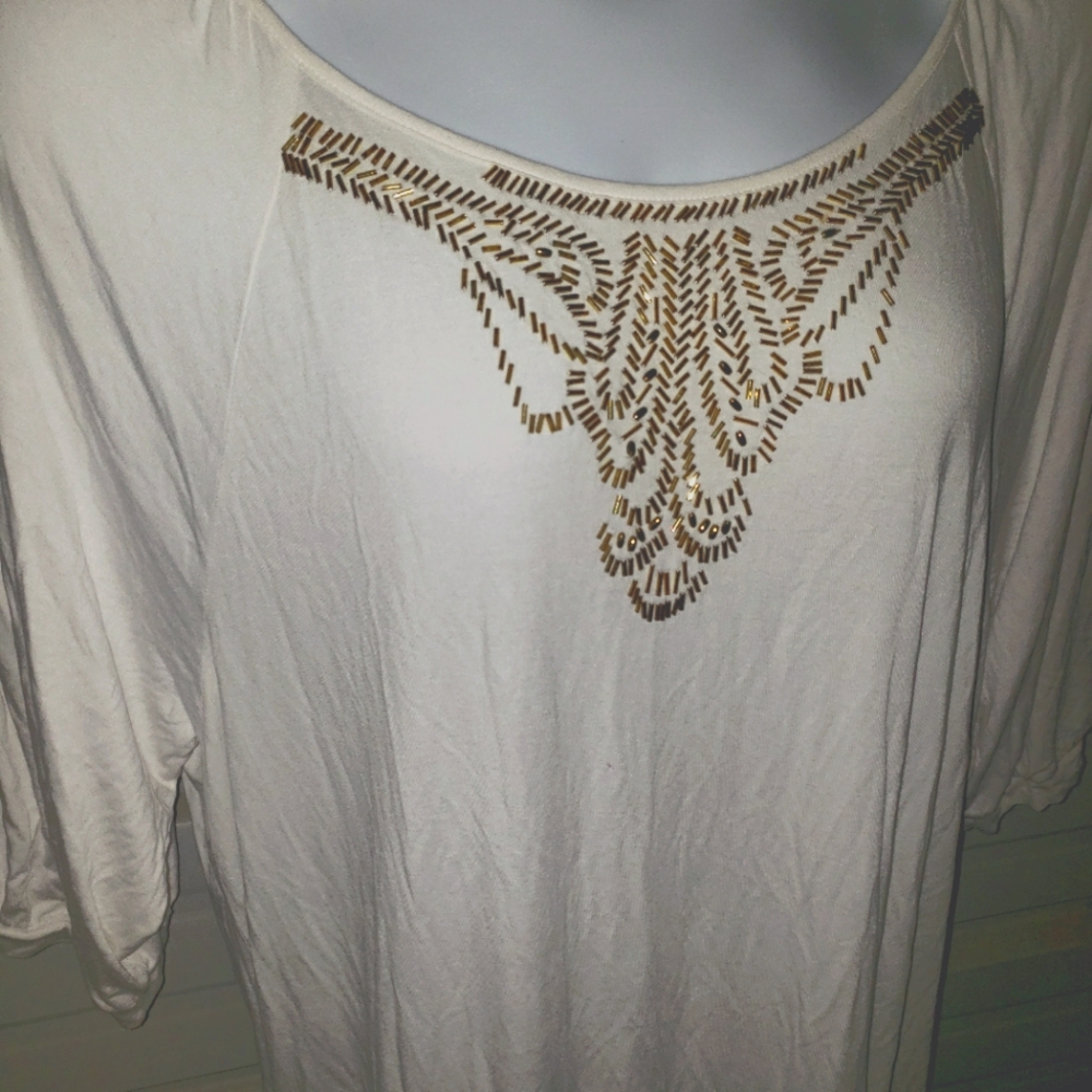 Plus Size 3x 22 24 White Embellished Lane Bryant Top Shirt Women's Long - Picture 2 of 4